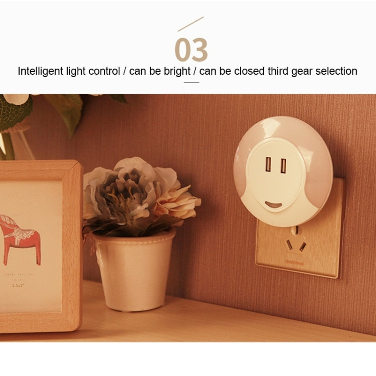 CH003 5V 3.1A LED Night Light, with Light Sensor and Dual USB Charge Port for Bedroom Home Illumination, US Plug
