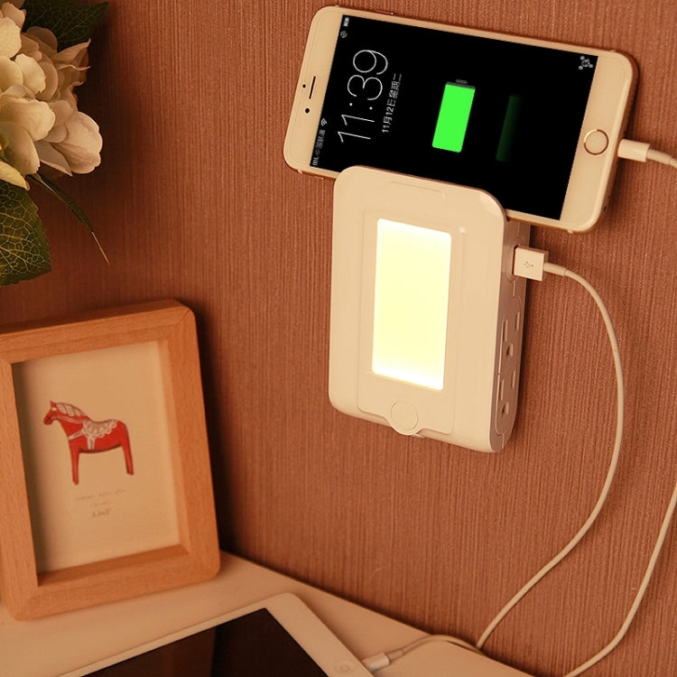 SE001 5V 2.1A LED Night Light , Dual USB Charge Port + 4 Sockets for Bedroom Home Illumination, US Plug