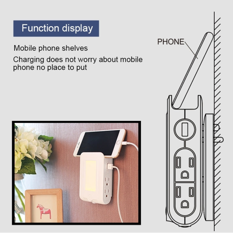 SE001 5V 2.1A LED Night Light , Dual USB Charge Port + 4 Sockets for Bedroom Home Illumination, US Plug