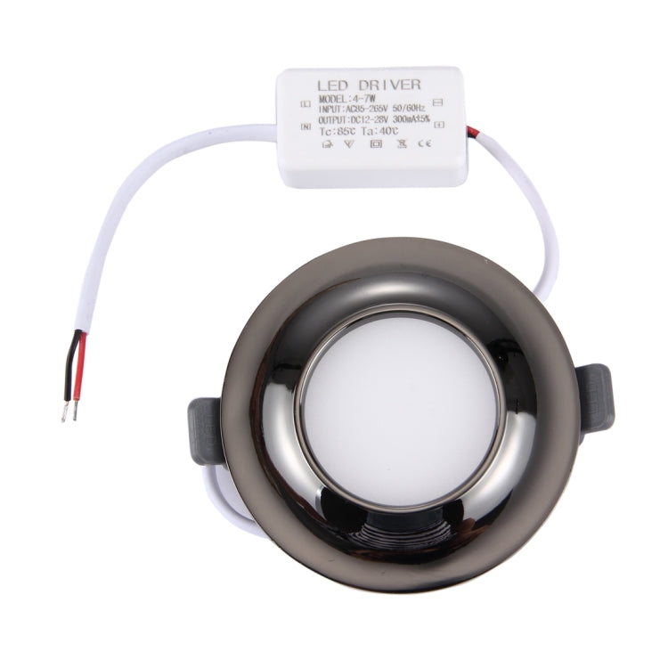 5W SMD 2835 White Light LED Ceiling Panel Light, 25 LEDs Round Electroplating with LED Driver, Surface Diameter: 90mm, AC 85-265V(Black)