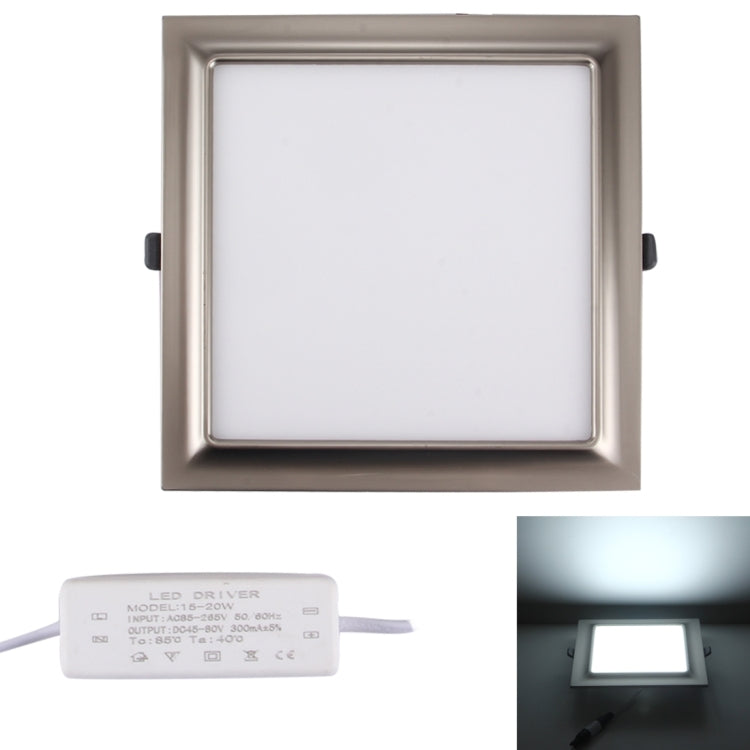 20W SMD 2835 White Light LED Ceiling Panel Light, 100 LEDs Square Electroplating with LED Driver, Surface Diameter: 215 x 215mm, AC 85-265V(Nickel)