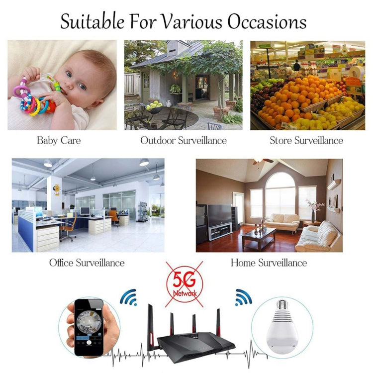 E27 3W 1080P LED Bulb Shape Wi-Fi IP Camera Wireless HD Home Security Panoramic 360 Degrees Light Sensing Bulb