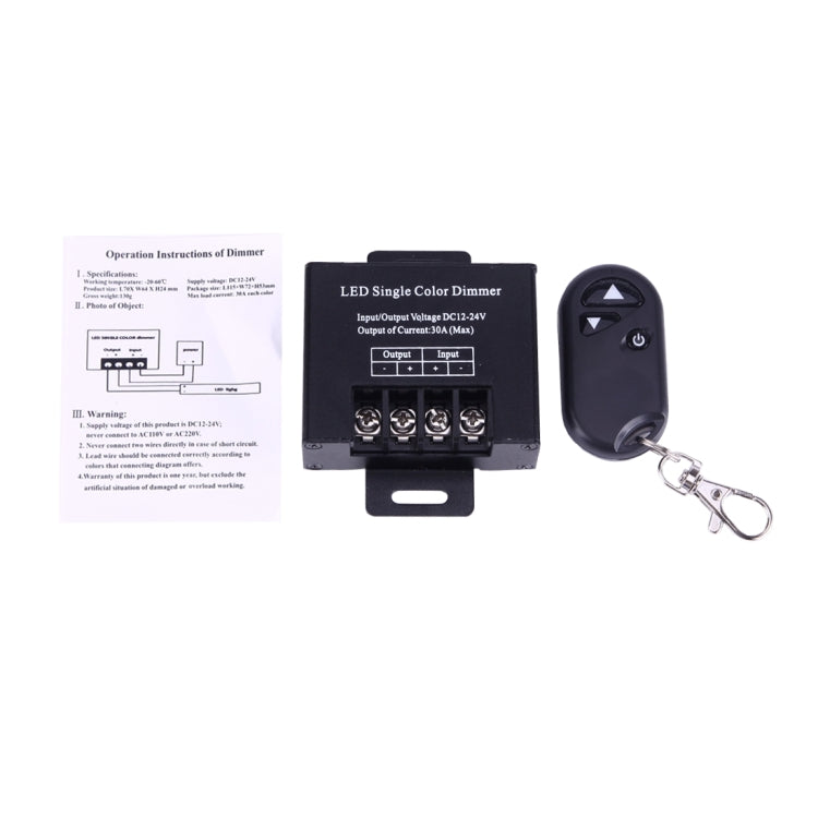 High Power Iron Shell Wireless Remote LED Single Color Dimmer LED Controller with Remote Control, 30A DC 12-24V(Black)