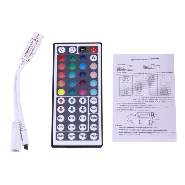Mini RGB LED Controller with 44 Keys Remote Control, DC 12V(White)
