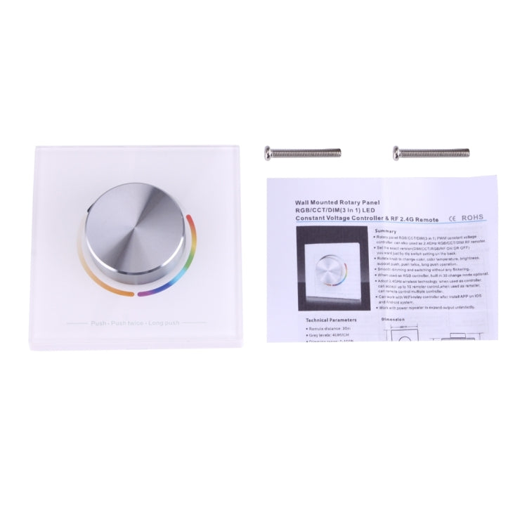 T5 2.4GHz RF Wireless DMX 512 Master Touch Screen Wall Mounted Knob Panel (RGB / CCT / DIM) PWM LED Controller, DC 5-24V(White)