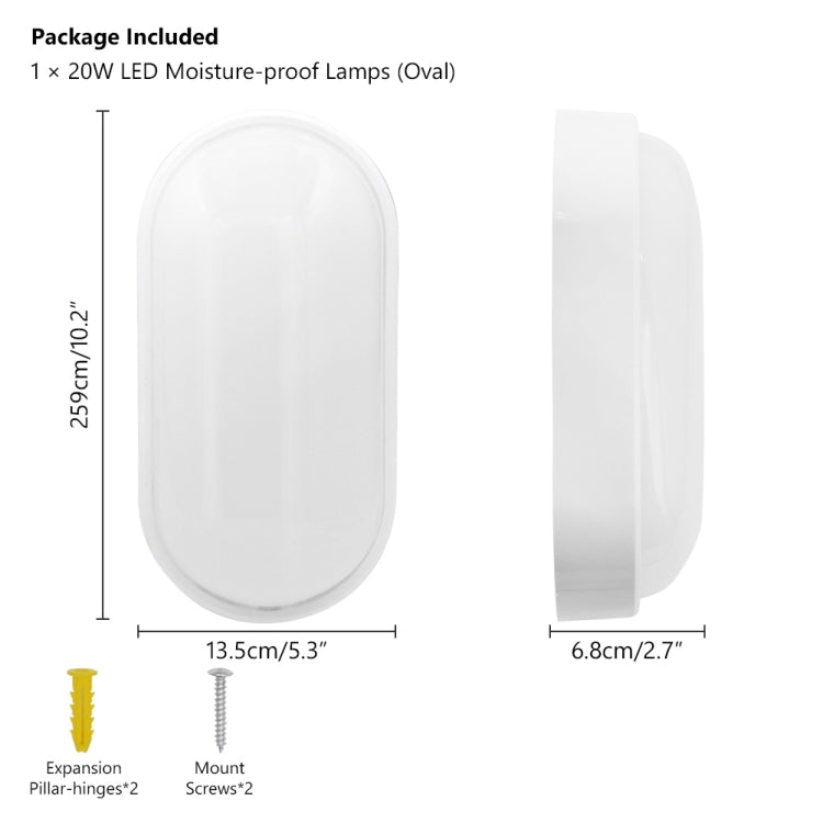 Oval 20W 85-265V 2400LM LED Moisture-proof Lamp LED Wall Light (White)