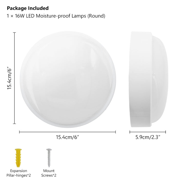 Round 16W 85-265V 1800LM LED Moisture-proof Lamp LED Wall Light (White)