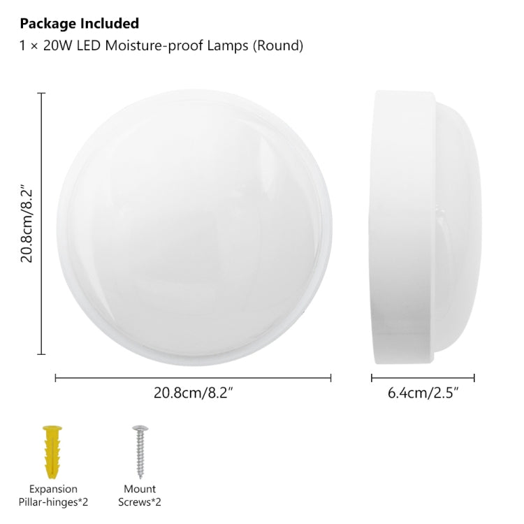 Round 20W 85-265V 2400LM LED Moisture-proof Lamp LED Wall Light (White)