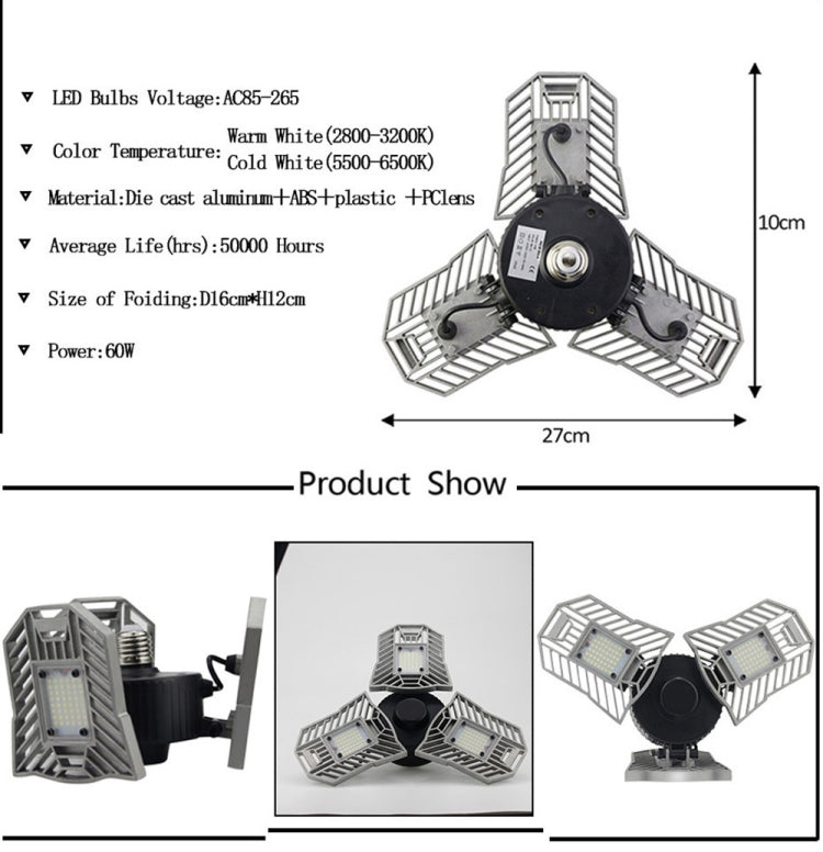 E26 E27 60W LED Lamp AC85V-277V LED Bulb Deformable High Power Light for Warehouse Factory Garage Basement Gym