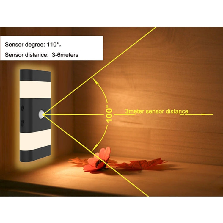 USB Charging 2 Modes White Light or Warm White Light CDS + PIR Human Body Motion Sensor, 6 LEDs 45 LM Rectangle Shape LED Night Light, Sensor Distance: 3-6m