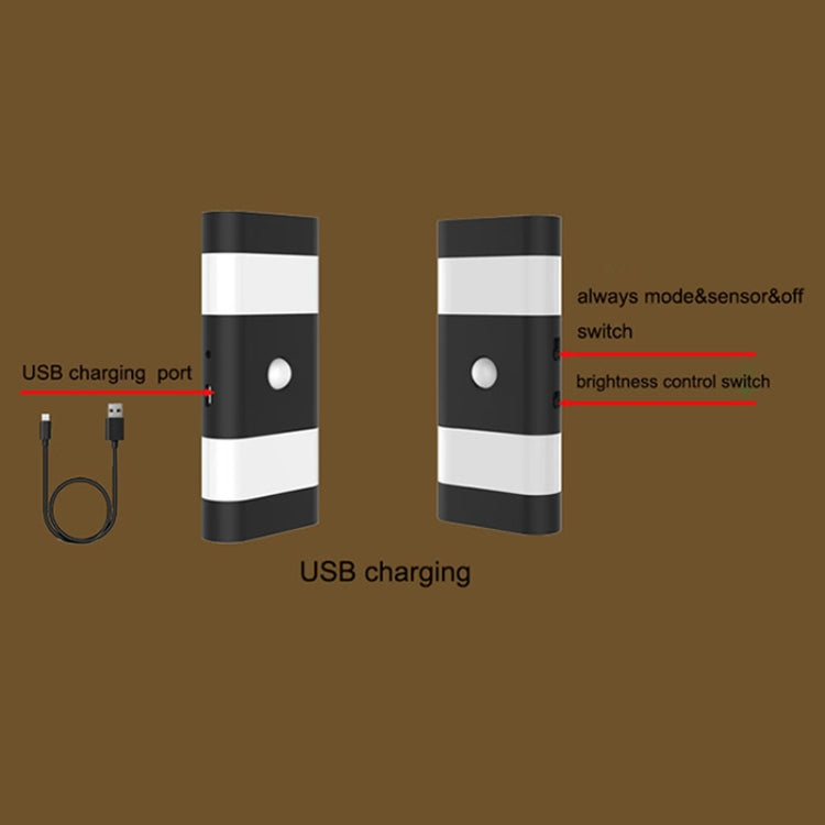 USB Charging 2 Modes White Light or Warm White Light CDS + PIR Human Body Motion Sensor, 6 LEDs 45 LM Rectangle Shape LED Night Light, Sensor Distance: 3-6m