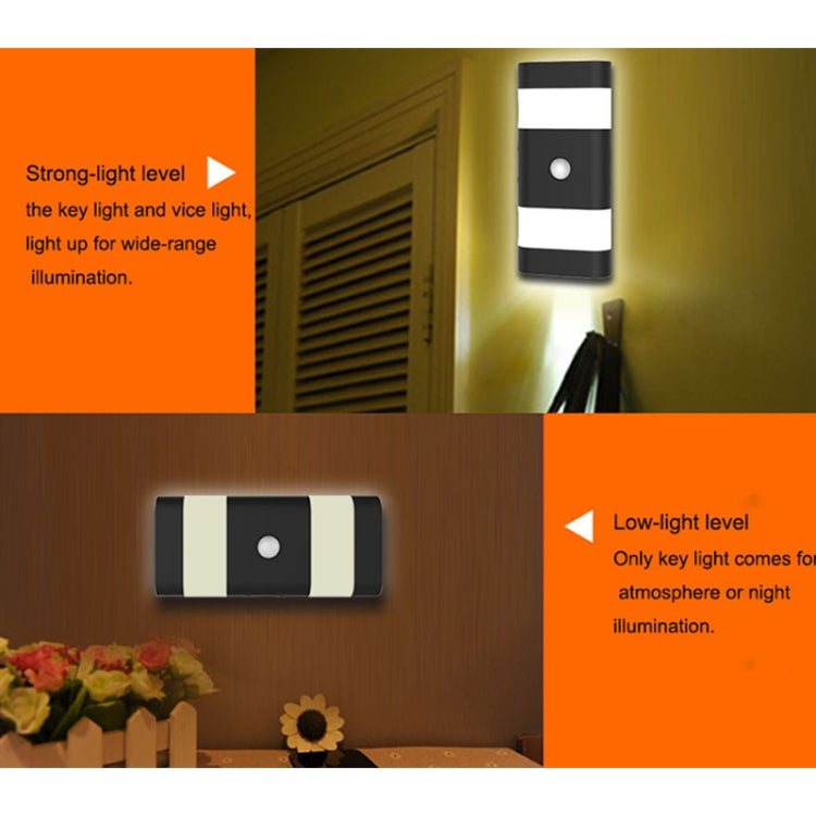 USB Charging 2 Modes White Light or Warm White Light CDS + PIR Human Body Motion Sensor, 6 LEDs 45 LM Rectangle Shape LED Night Light, Sensor Distance: 3-6m