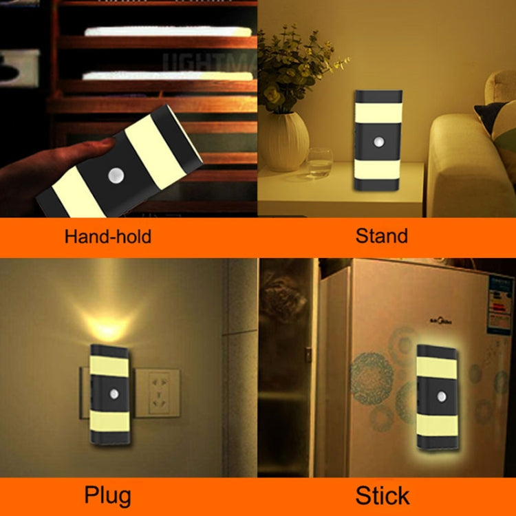 USB Charging 2 Modes White Light or Warm White Light CDS + PIR Human Body Motion Sensor, 6 LEDs 45 LM Rectangle Shape LED Night Light, Sensor Distance: 3-6m