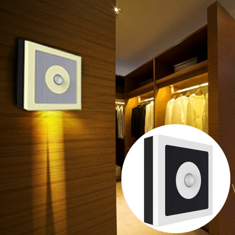 USB Charging 2 Modes White Light or Warm White Light CDS + PIR Human Body Motion Sensor LED Light, 6 LEDs 45 LM Square Shape LED Night Light with Holder, Sensor Distance: 3-6m