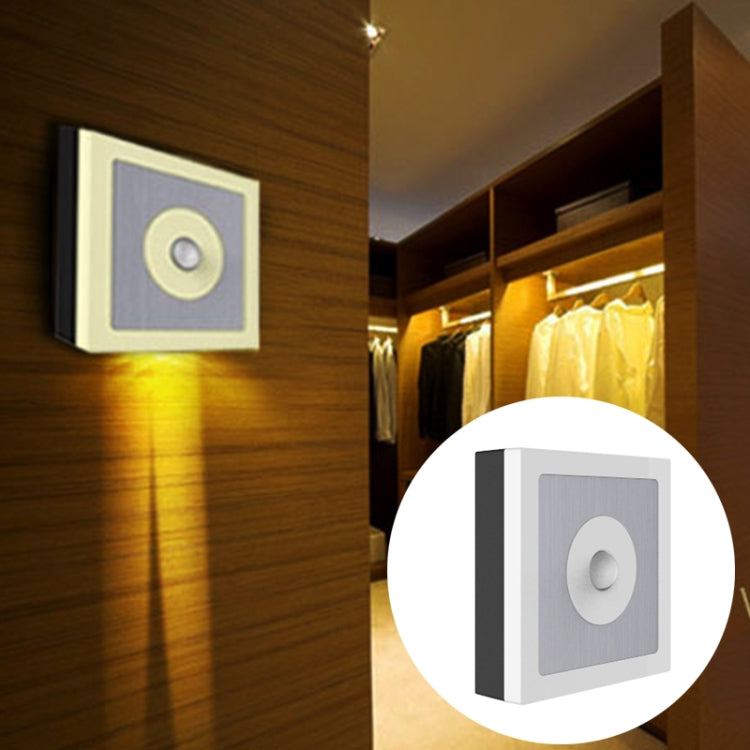 USB Charging 2 Modes White Light or Warm White Light CDS + PIR Human Body Motion Sensor LED Light, 6 LEDs 45 LM Square Shape LED Night Light with Holder, Sensor Distance: 3-6m