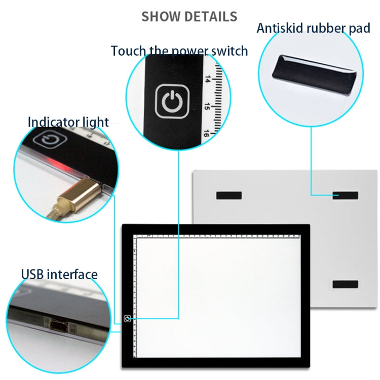 5W 5V LED Stepless Brightness Adjustable A4 Acrylic Copy Boards Anime Sketch Drawing Sketchpad with Scale