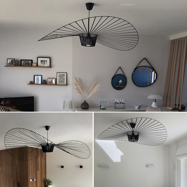 Creative Living Room Restaurant Cafe Straw Hat Shape LED Lamp Hanging Light, Diameter: 800mm(Black)