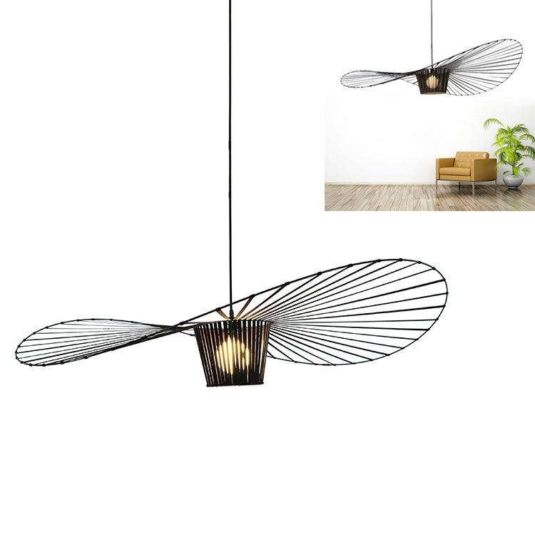 Creative Living Room Restaurant Cafe Straw Hat Shape LED Lamp Hanging Light, Diameter: 1200mm(Black)