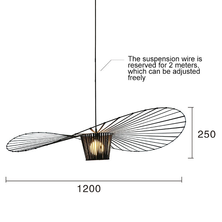 Creative Living Room Restaurant Cafe Straw Hat Shape LED Lamp Hanging Light, Diameter: 1200mm(Black)
