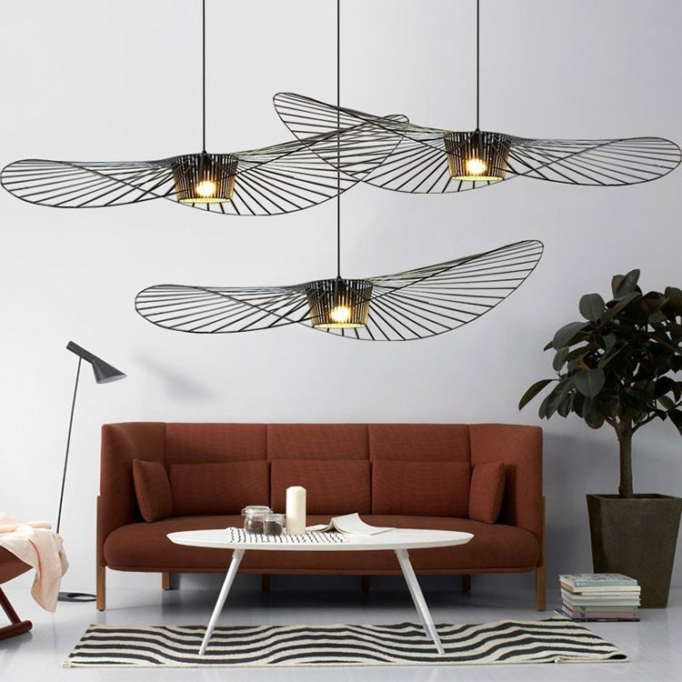 Creative Living Room Restaurant Cafe Straw Hat Shape LED Lamp Hanging Light, Diameter: 1200mm(Black)