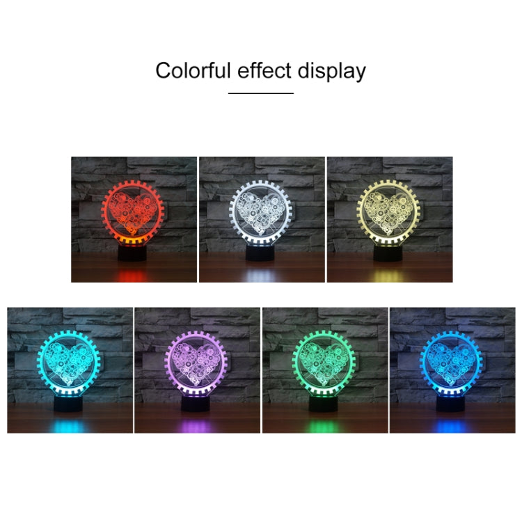 Gear Heart Shape 3D Colorful LED Vision Light Table Lamp, 16 Colors Remote Control Version