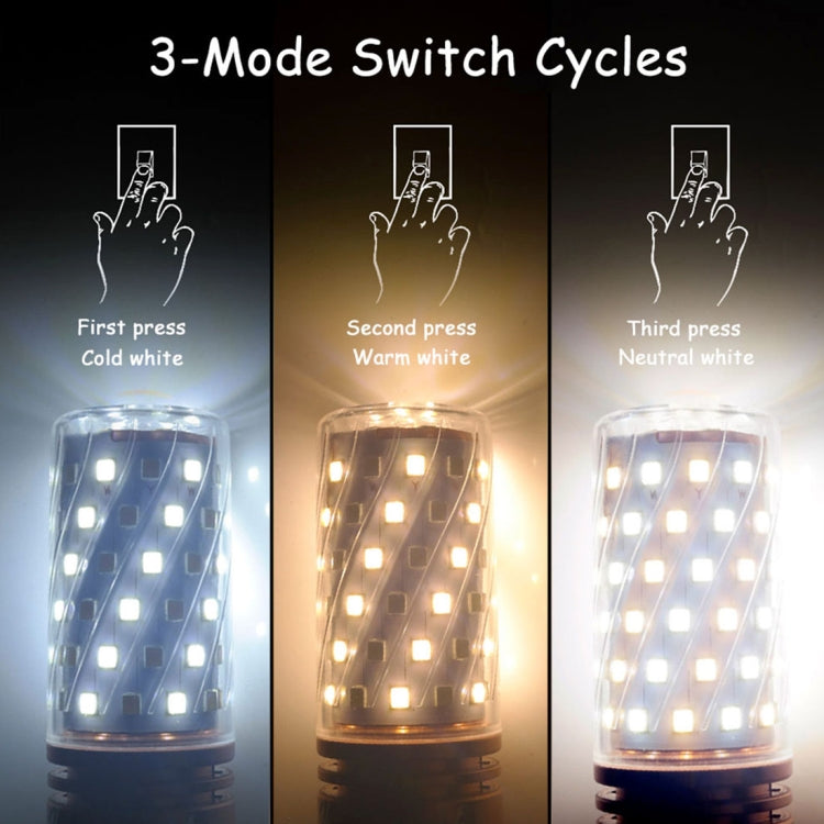 3 PCS  E14 6W LED Corn Light, 72 LEDs SMD 2835 3-color Dimming Energy-saving Bulbs, AC 85-265V