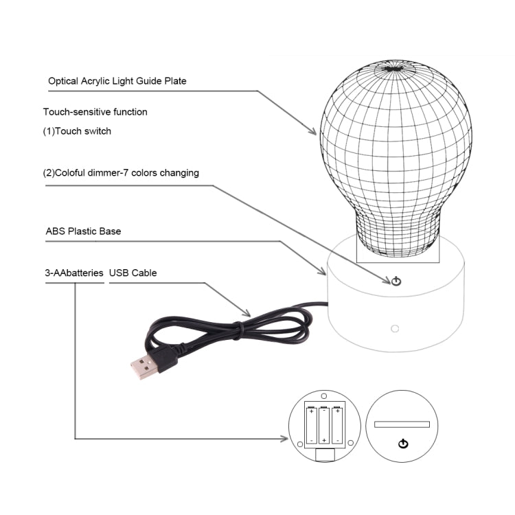 Diamond Ring Style 3D Touch Switch Control LED Light , 7 Color Discoloration Creative Visual Stereo Lamp Desk Lamp Night Light