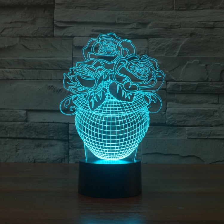 Rose Black Base Creative Colorful 3D LED Decorative Night Light, USB with Touch Button Version