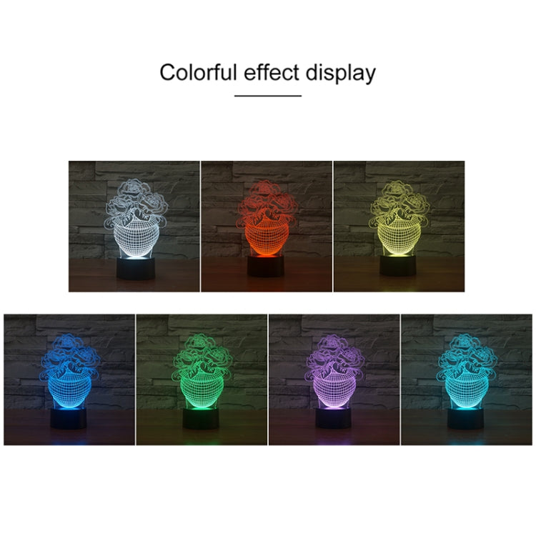 Rose Black Base Creative Colorful 3D LED Decorative Night Light, Powered by USB and Battery