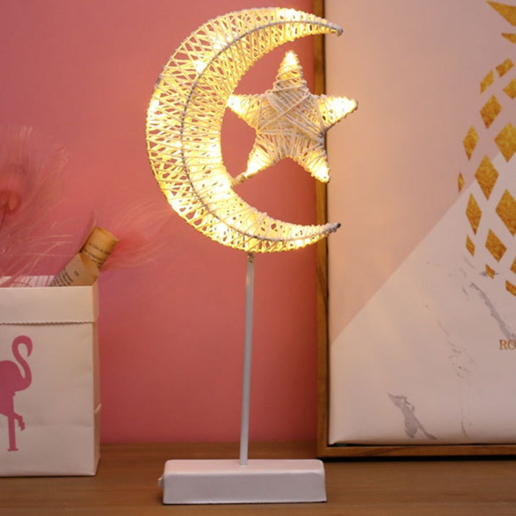 Star and Moon Rattan Romantic LED Holiday Light with Holder, Warm Fairy Decorative Lamp Night Light for Christmas, Wedding, Bedroom(Warm White)