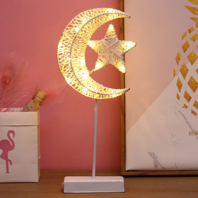 Star and Moon Rattan Romantic LED Holiday Light with Holder, Warm Fairy Decorative Lamp Night Light for Christmas, Wedding, Bedroom(Warm White)