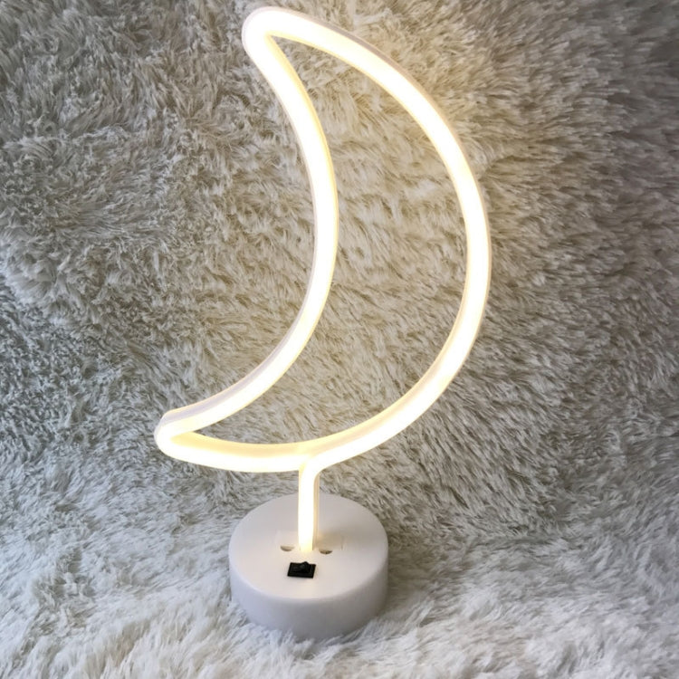Moon Shape Romantic Neon LED Holiday Light with Holder, Warm Fairy Decorative Lamp Night Light for Christmas, Wedding, Party, Bedroom(Warm White)