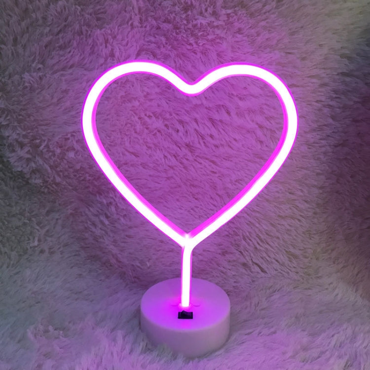 Heart Shape Romantic Neon LED Holiday Light with Holder, Warm Fairy Decorative Lamp Night Light for Christmas, Wedding, Party, Bedroom(Pink Light)