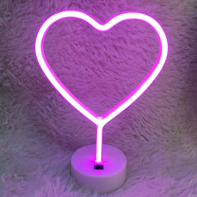 Heart Shape Romantic Neon LED Holiday Light with Holder, Warm Fairy Decorative Lamp Night Light for Christmas, Wedding, Party, Bedroom(Pink Light)