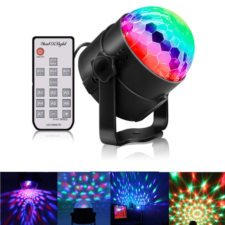 youOKLight YK2278 3W Sound Activated RGB LED Stage Light, Disco DJ Lights Strobe Rotating Projector Light Crystal Magic Ball Party Lights with Remote Control, US/EU Plug, AC 85-265V