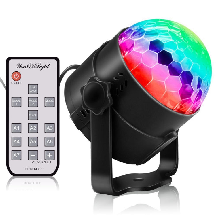 youOKLight YK2278 3W Sound Activated RGB LED Stage Light, Disco DJ Lights Strobe Rotating Projector Light Crystal Magic Ball Party Lights with Remote Control, US/EU Plug, AC 85-265V