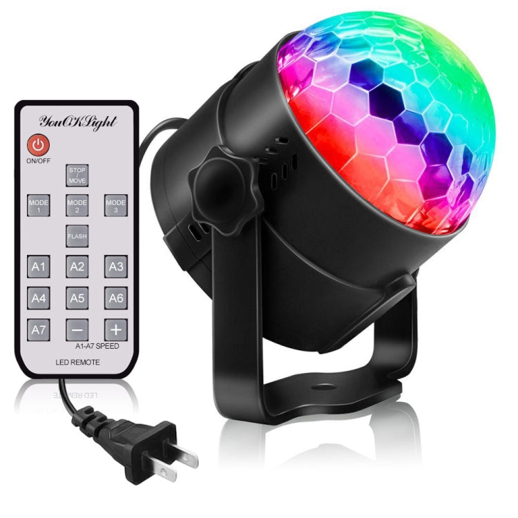 youOKLight YK2278 3W Sound Activated RGB LED Stage Light, Disco DJ Lights Strobe Rotating Projector Light Crystal Magic Ball Party Lights with Remote Control, US/EU Plug, AC 85-265V