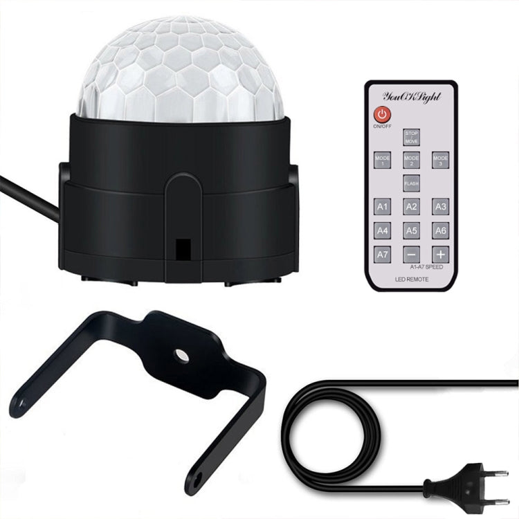 youOKLight YK2278 3W Sound Activated RGB LED Stage Light, Disco DJ Lights Strobe Rotating Projector Light Crystal Magic Ball Party Lights with Remote Control, US/EU Plug, AC 85-265V