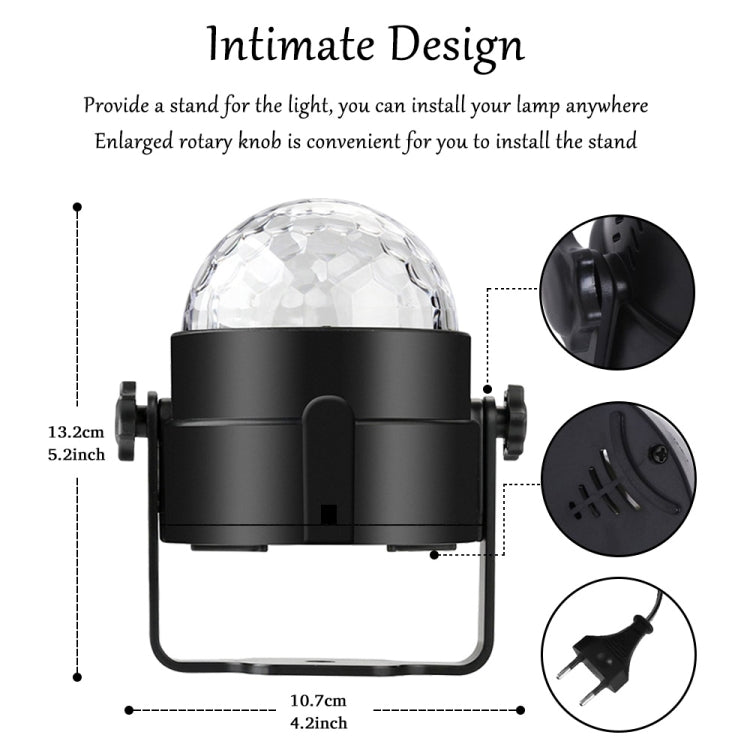 youOKLight YK2278 3W Sound Activated RGB LED Stage Light, Disco DJ Lights Strobe Rotating Projector Light Crystal Magic Ball Party Lights with Remote Control, US/EU Plug, AC 85-265V