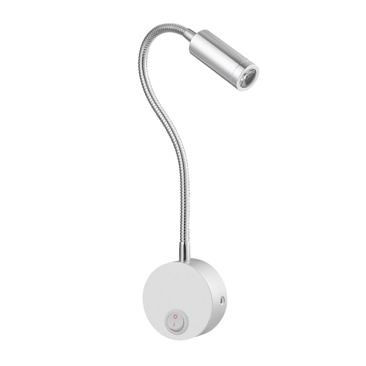 3W Silver Shell Flexible Goose Neck White Light LED  Reading Lamp Light, 160 LM 3000-3200K Hose Spotlight Lamp Wall Mount Light Wall Sconce Lamp, Got the CE / FCC Certification, Goose Neck Length: 30cm, US/EU Plug, Default Delivery US Plug