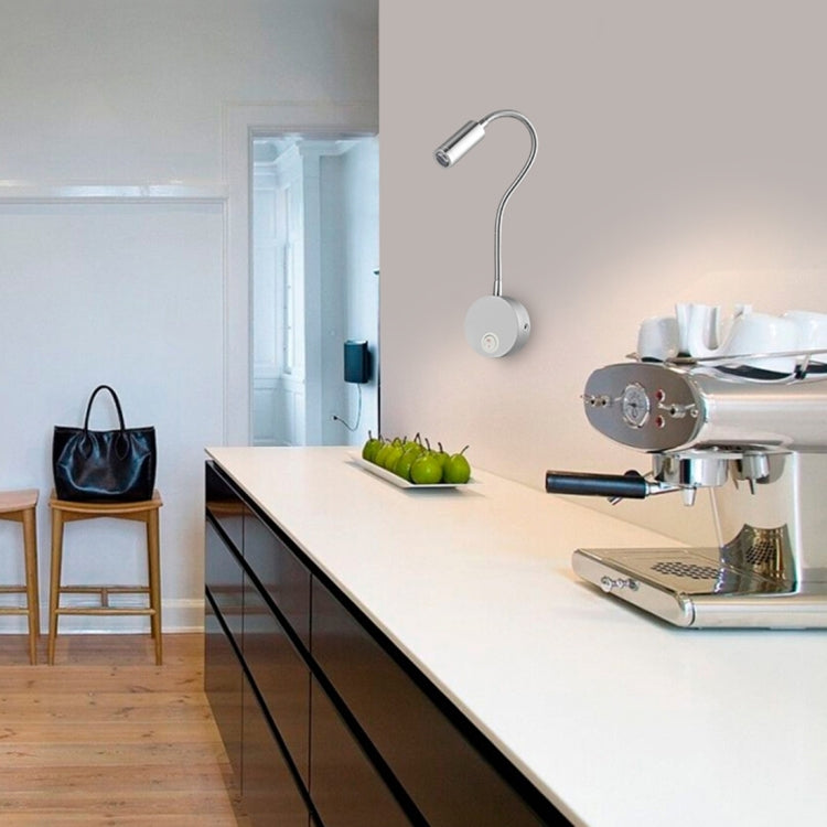 3W Silver Shell Flexible Goose Neck White Light LED  Reading Lamp Light, 160 LM 3000-3200K Hose Spotlight Lamp Wall Mount Light Wall Sconce Lamp, Got the CE / FCC Certification, Goose Neck Length: 30cm, US/EU Plug, Default Delivery US Plug