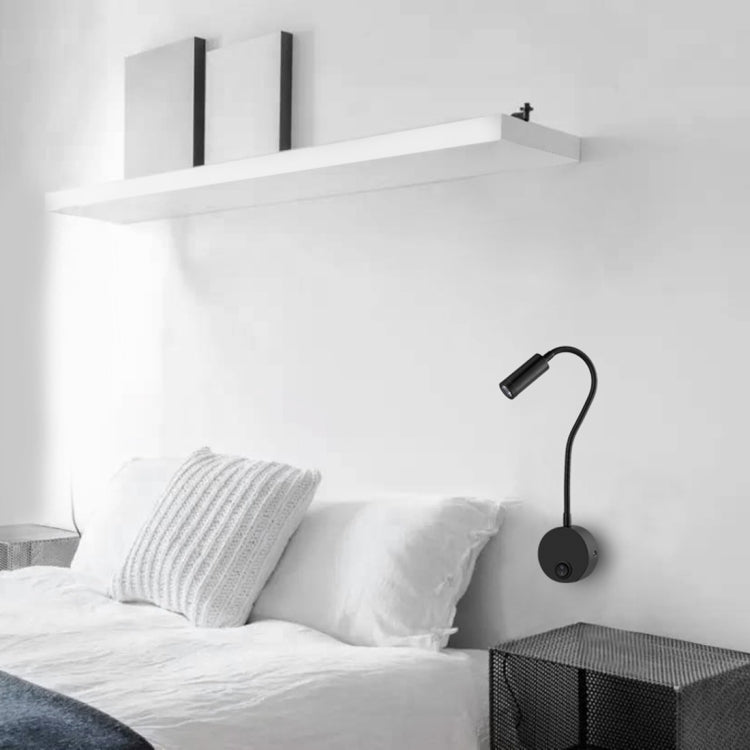 3W Black Shell Flexible Goose Neck White Light LED Reading Lamp Light , 160 LM 3000-3200K Hose Spotlight Lamp Wall Mount Light Wall Sconce Lamp, Got the CE / FCC Certification, Goose Neck Length: 30cm, US/EU Plug, Default Delivery US Plug