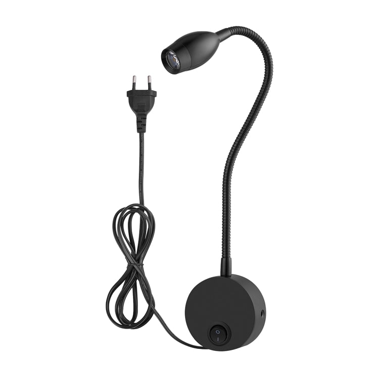 3W Black Shell Flexible Goose Neck White Light LED Reading Lamp Light , 160 LM 3000-3200K Wall Mount Light Wall Sconce Lamp, Got the CE / FCC Certification, Goose Neck Length: 30cm, US/EU Plug, Default Delivery EU Plug