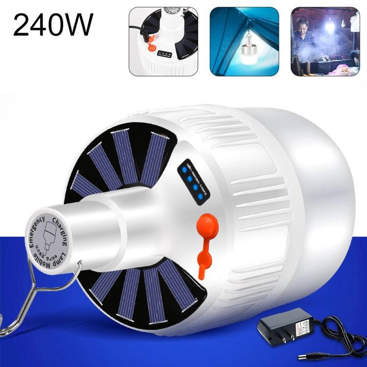 V51 240W Solar Rechargeable IP42 Waterproof Five-speed Dimming Light Light Bulb Hanging Lamp with Battery Indicator, US Plug