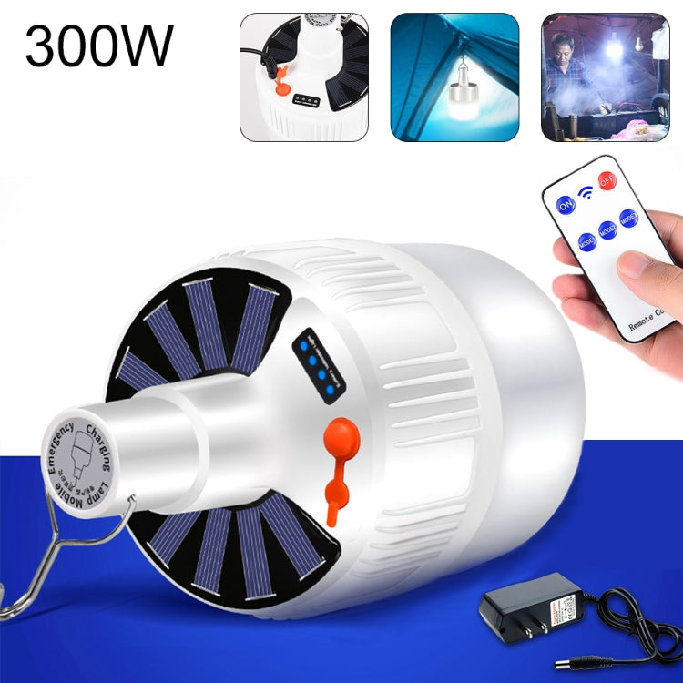 V52 300W Remote Control Solar Rechargeable IP42 Waterproof Five-speed Dimming Light Light Bulb Hanging Lamp with Battery Indicator, US Plug