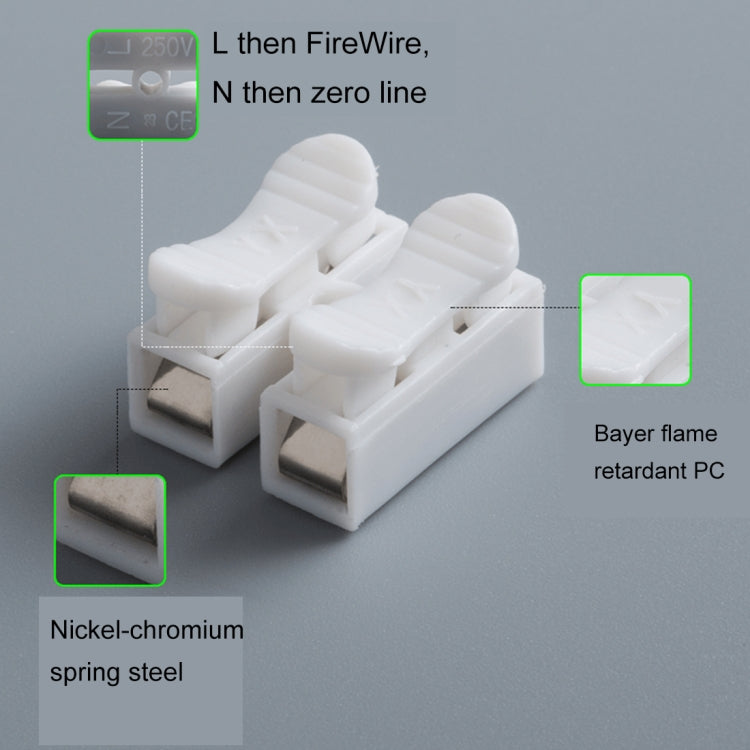 10 PCS 2-way Spring Push Quick Cable Connector CH-2 LED Strip Fast Connecting Wire Connector Wiring Terminal (White)