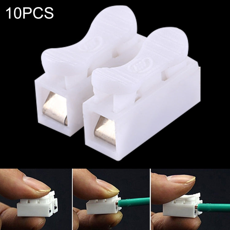 10 PCS 2-way Spring Push Quick Cable Connector CH-2 LED Strip Fast Connecting Wire Connector Wiring Terminal (White)