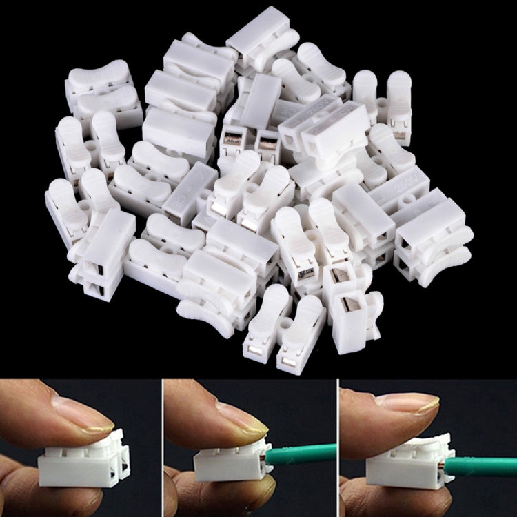 10 PCS 2-way Spring Push Quick Cable Connector CH-2 LED Strip Fast Connecting Wire Connector Wiring Terminal (White)