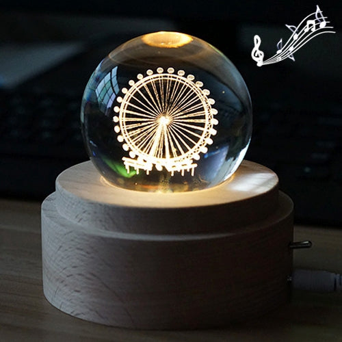 3D Word Engraving Crystal Ball Music Box