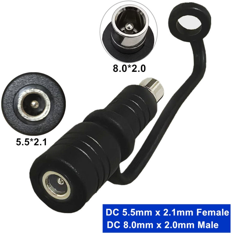 DC 5.5mm x 2.1mm Female  to DC 8.0mm x 2.0mm Male Adapter for Portable Power Station, Solar Generators  - Black
